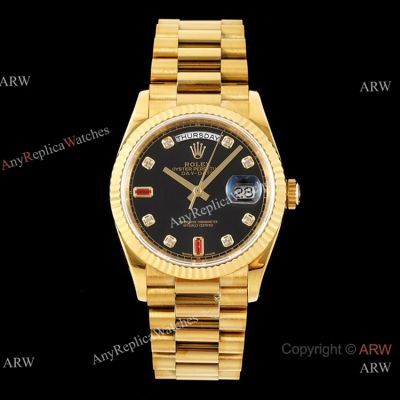 Swiss 2834 Rolex DayDate 36 President Yellow Gold Ruby Dial Replica watch